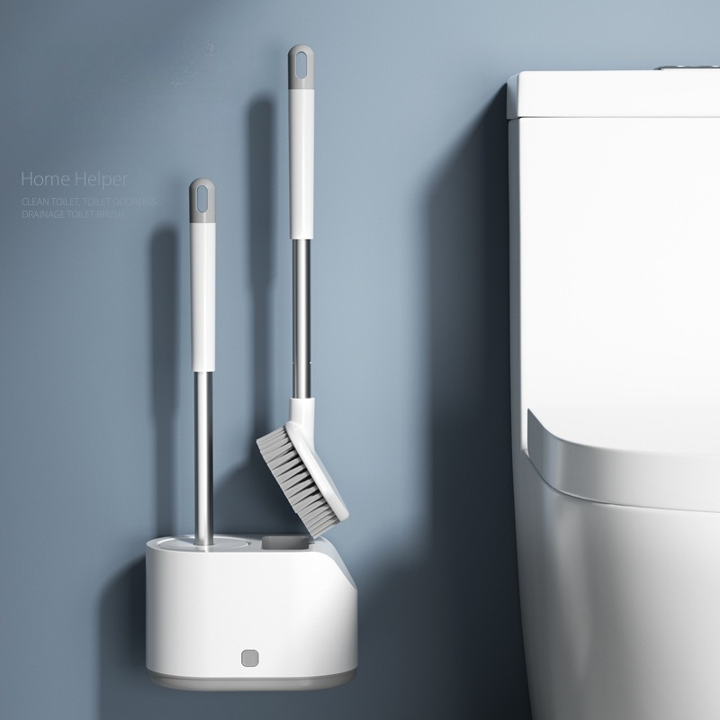 TEMU 2-in-1 Toilet Brush & Holder Set - 2 Pack Stainless Steel Long Handle Brushes, Deep Cleaning Bristles & Quick Drying Holder - Modern Bathroom
