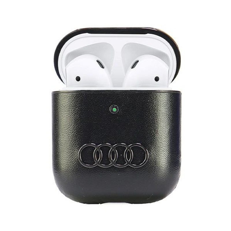 Airpods 1,2 Leather Big Logo Case, Black - Elegant Leather, Protective Coating, Perfect Fit, High-Quality Material, Stylish Design