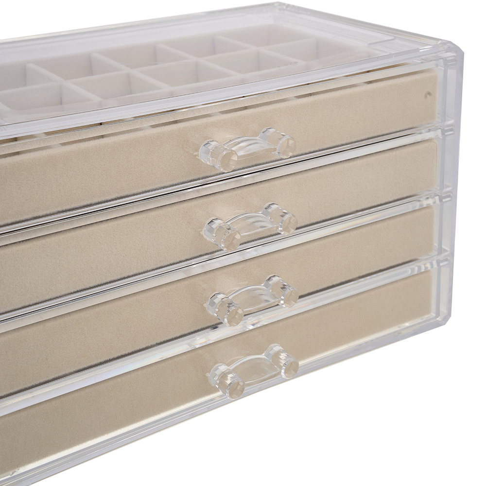 Adjustable 4-Drawer Jewelry Organizer Box, Clear Acrylic