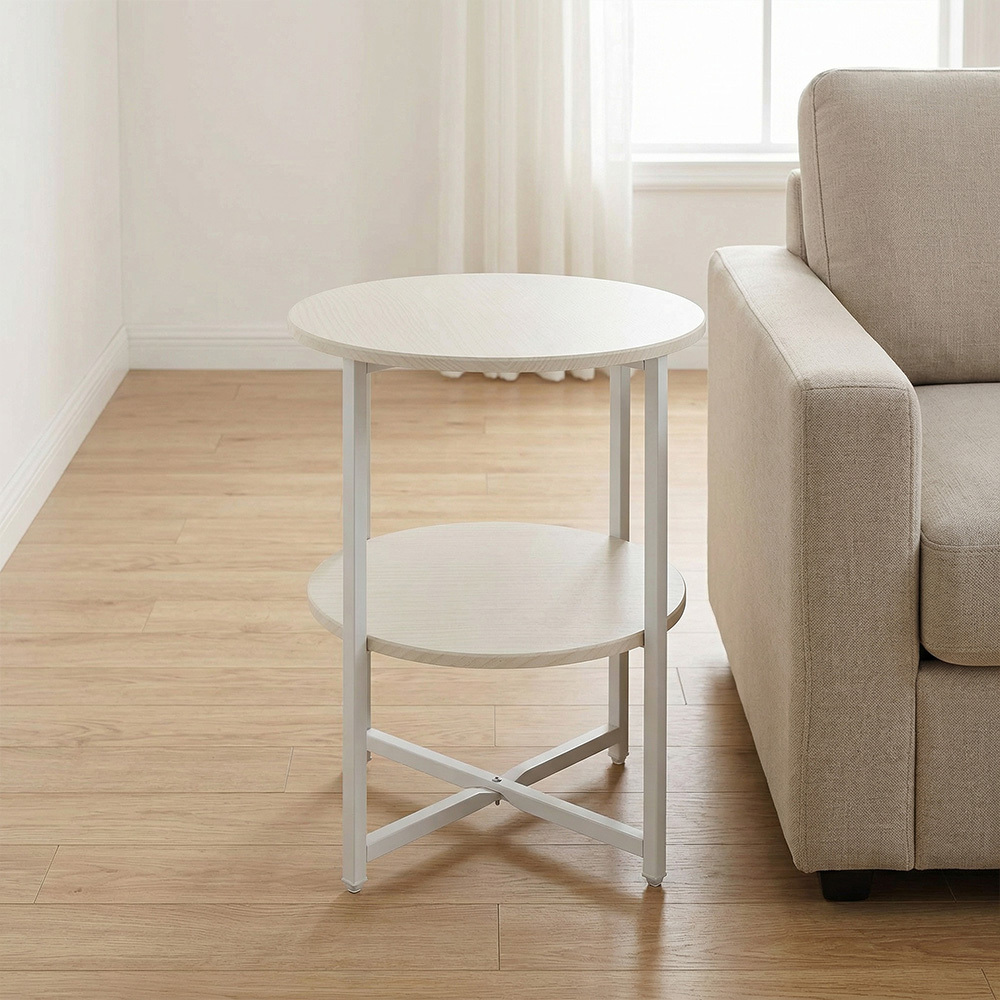 TEMU 2-tier Round End Table With Storage Shelf, Coffee Table With Metal Frame, Compact Accent Table For Living Room Bedroom, Small Space Side Table