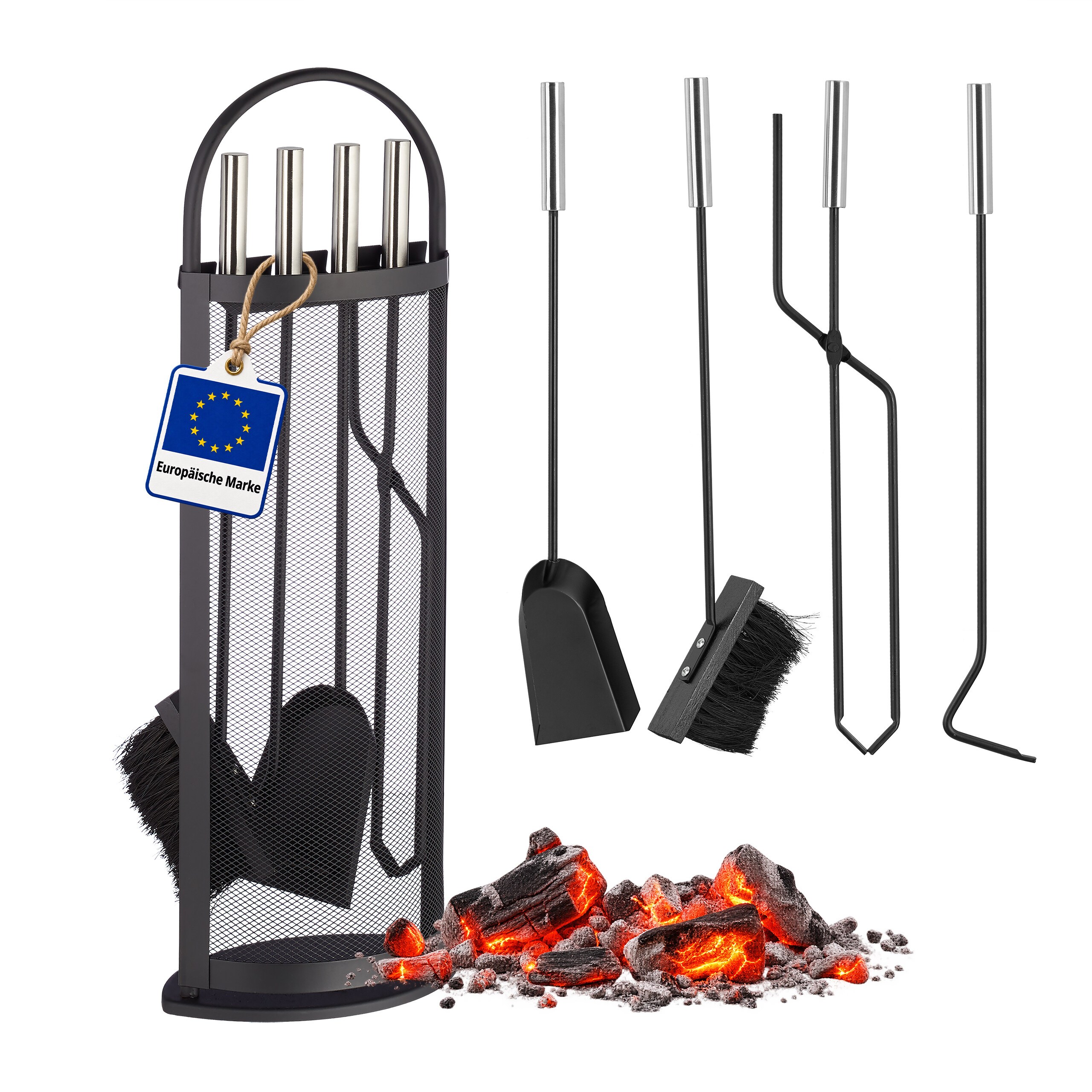 Image of 5pcs Fireplace Set In Black