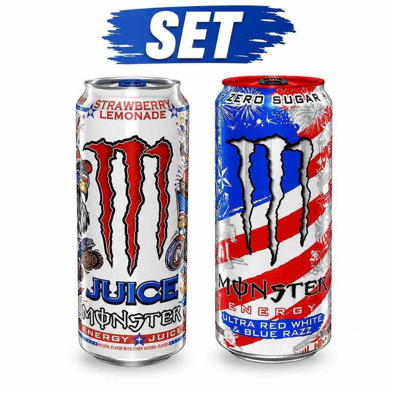 Image of Monster Energy Usa Edition 2pcs Set 2 X 500 Ml - Strawberry Lemonade & Red White Blue Razz 0 - Energy Drink Trial Pack