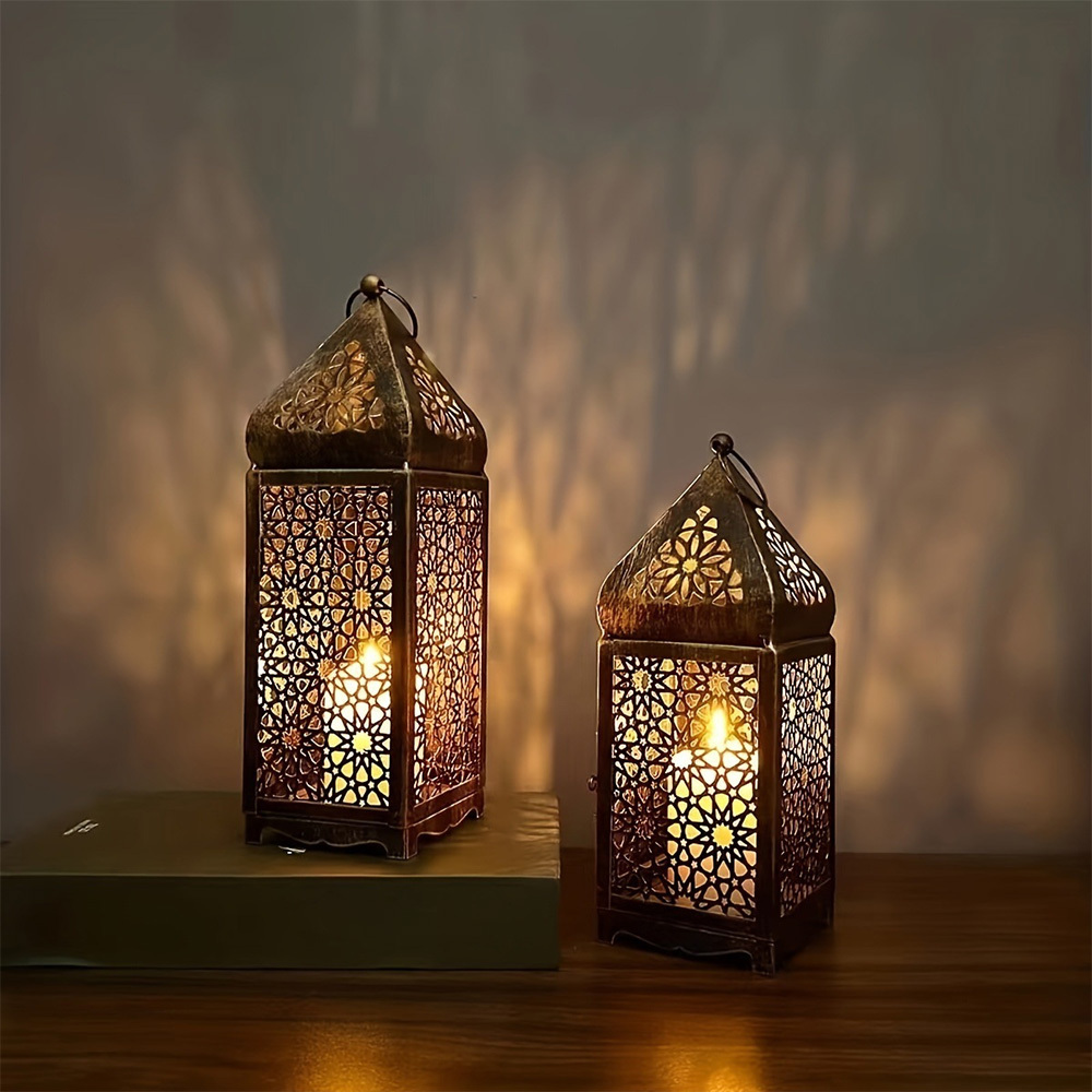 2-Pack Vintage Iron Openwork Projection Candlestick Lanterns
