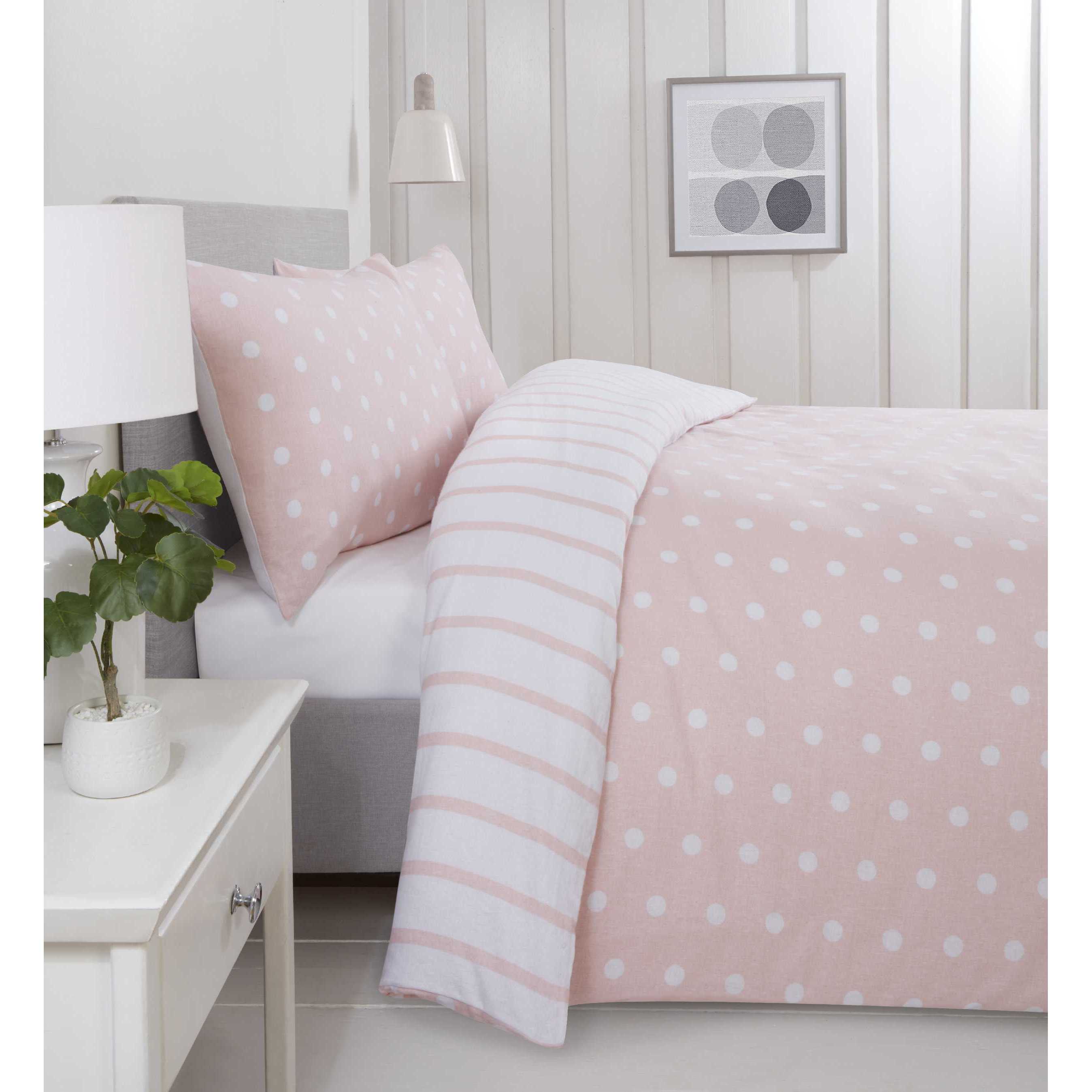 TEMU Cosydots Reversible Microfibre Duvet Cover Set – Soft Polka Bedding Spring | Lightweight, Comfortable & | In Grey, Duck Egg & Blush Pink |