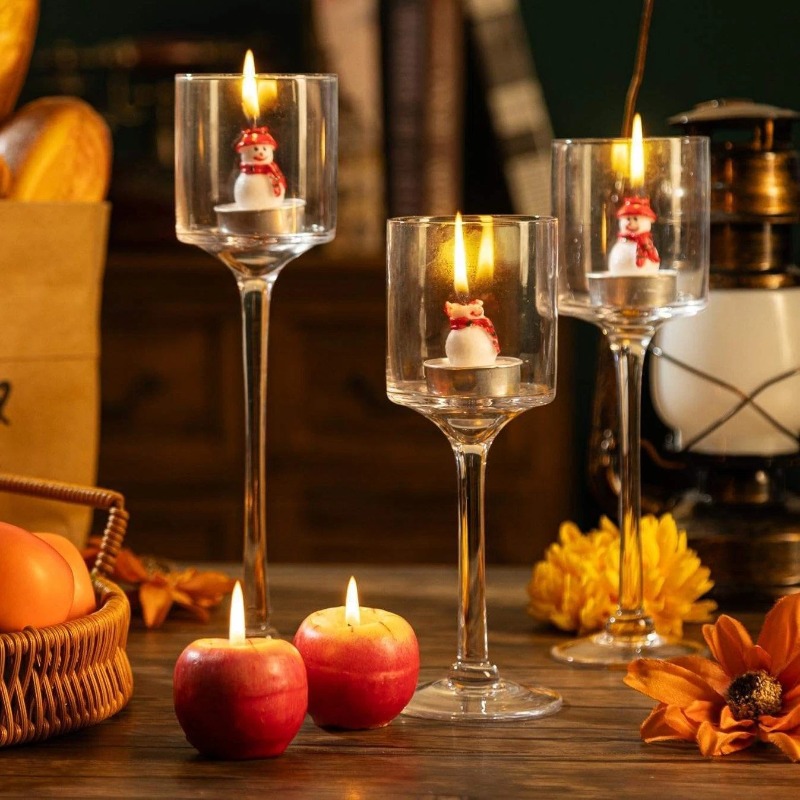 TEMU Set Of 3pcs Clear Glass Candle Holder Tealight Holders Stand Candlestick Table Centerpiece Party Decor For Wedding, Christmas, Valentine's Day,