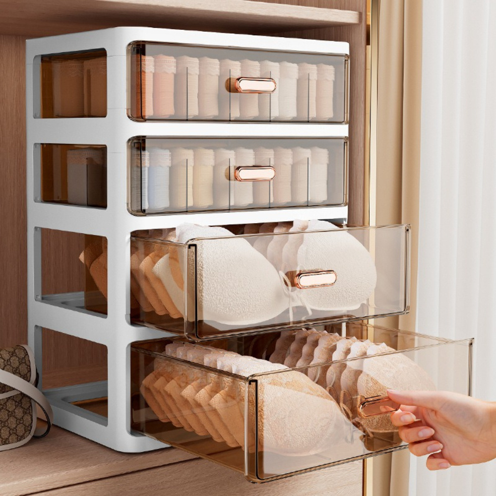 Stackable Bedside Storage Box with Four Compartments