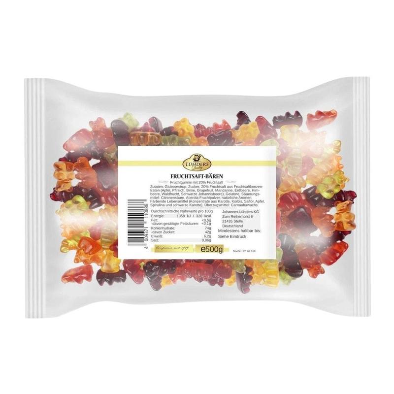 Image of Lühders Fruit Juice Bears Fruit Gum 20 Percent Juice 500g