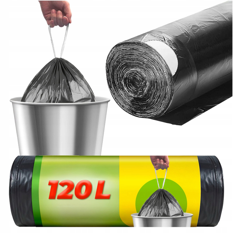 TEMU MÜLLTÜTEN 120L SCHWARZ KLASSE mit STARKEM KLEBEBAND 1 ROLLE