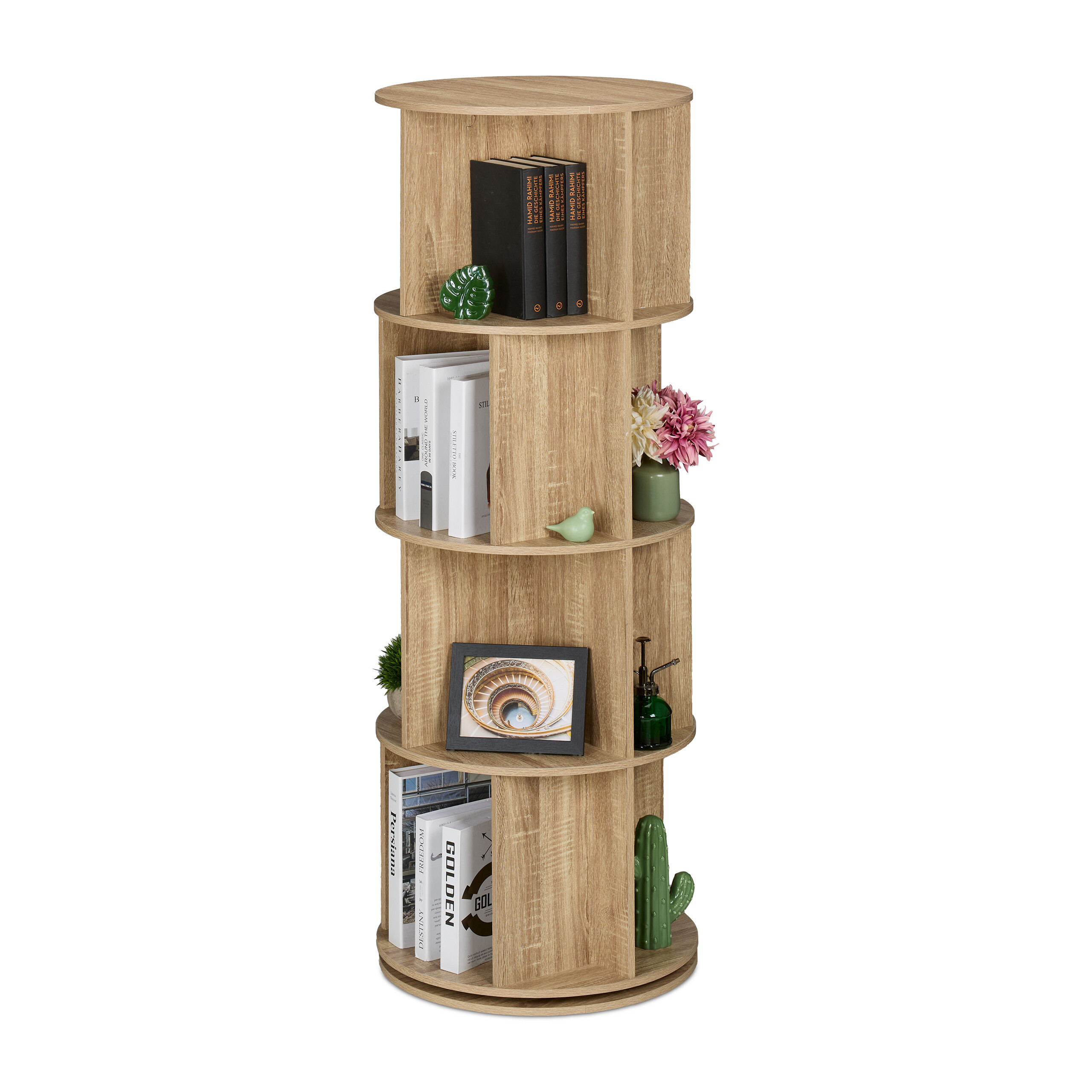 TEMU Shelving Unit, 20 Shelves, 360-degree Rotation, 137 X 50 Cm, Wood-based Material And Steel, Natural Wood Look, Large And Small Rooms, For Living
