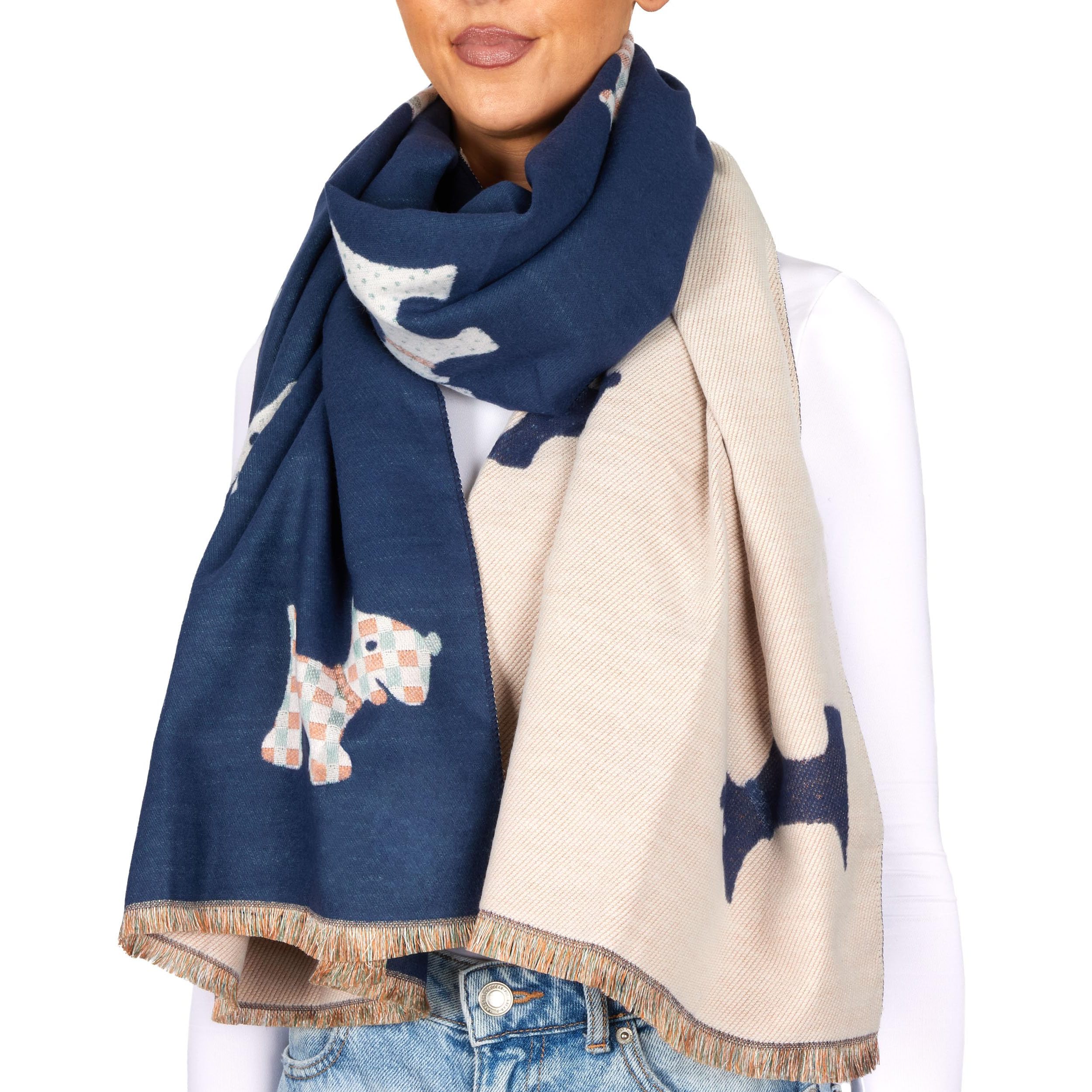 Image of Brubaker Cashmere Women's Scarf With Dog Pattern - 70 X 200 Cm - Warm And Cozy