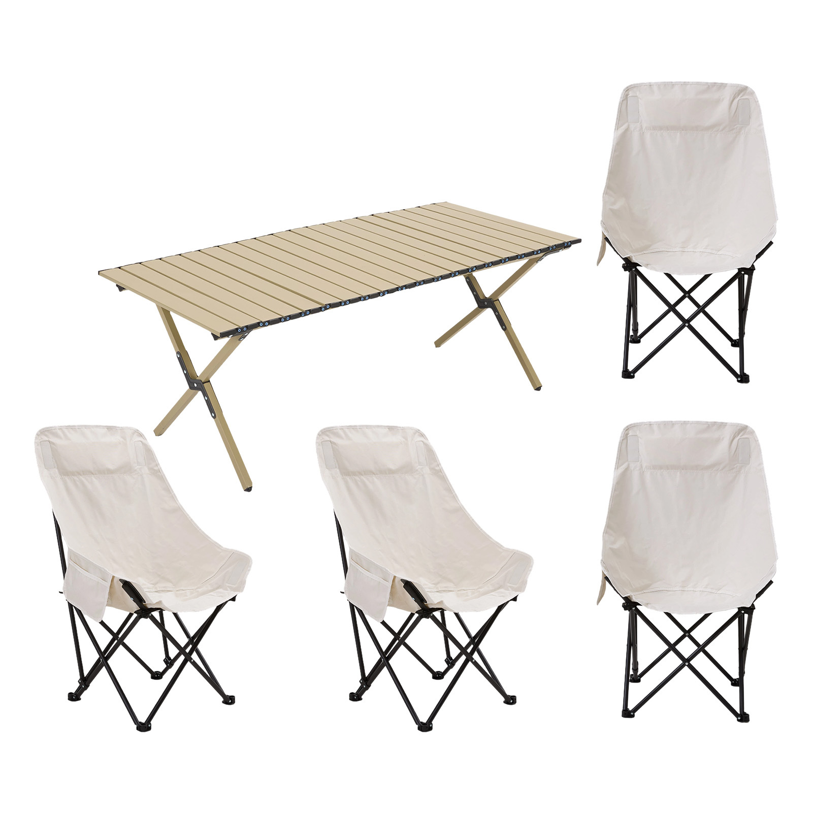 5pcs Outdoor Table and Chair Set, Khaki Square Table