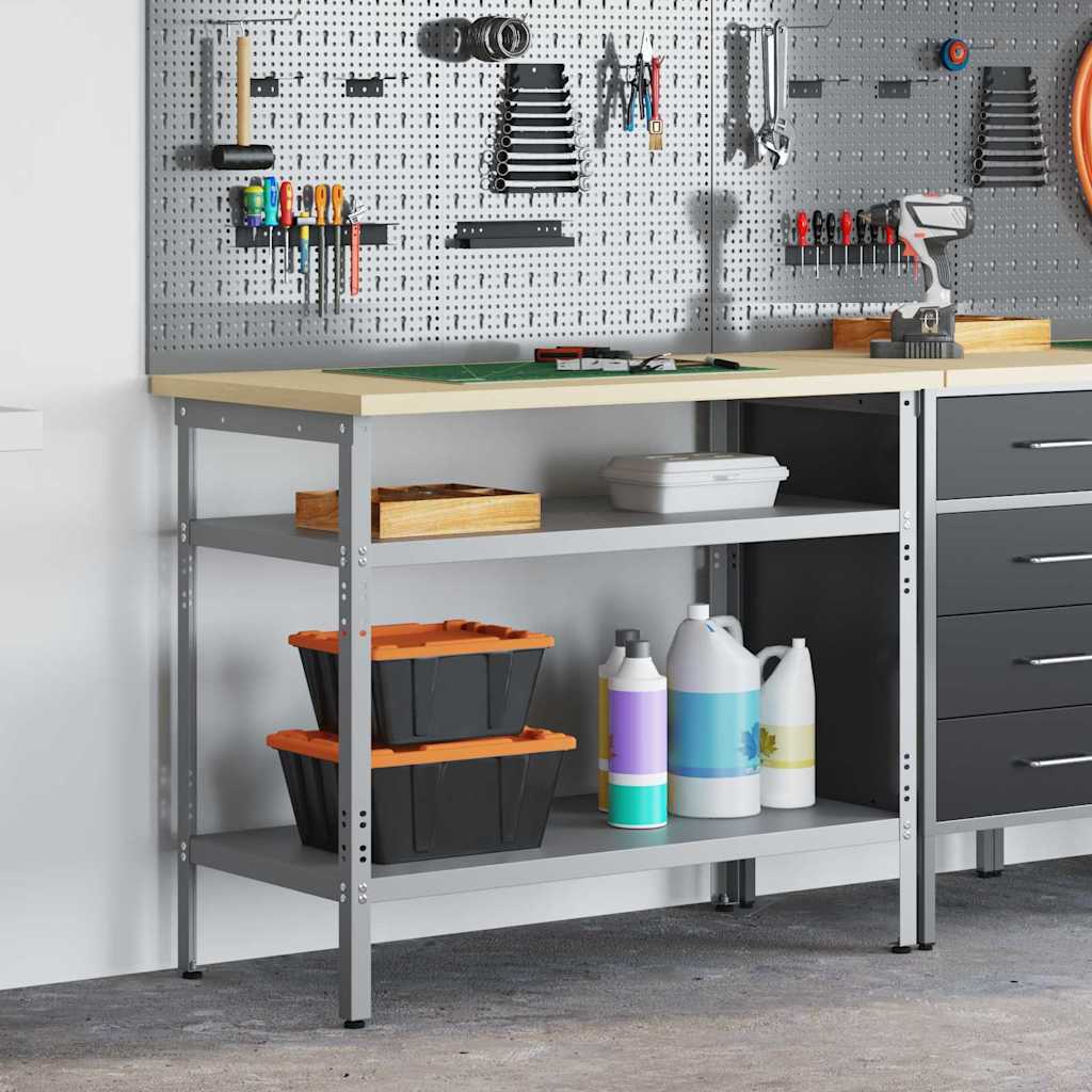Vidaxl Worktable In Grey, 100x55x85 Cm, Made Of Steel And Wood-based Material