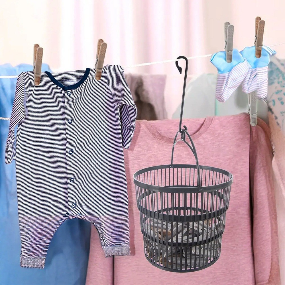 Laundry Clips In Foldable Basket, 50 Pcs