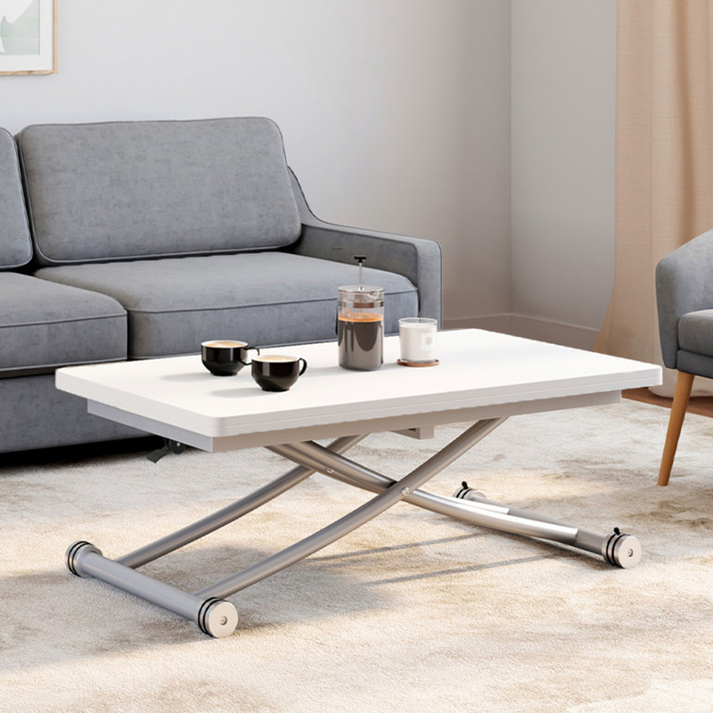 TEMU Table basse relevable en table à manger rectangulaire 100 cm blanc pied chromé