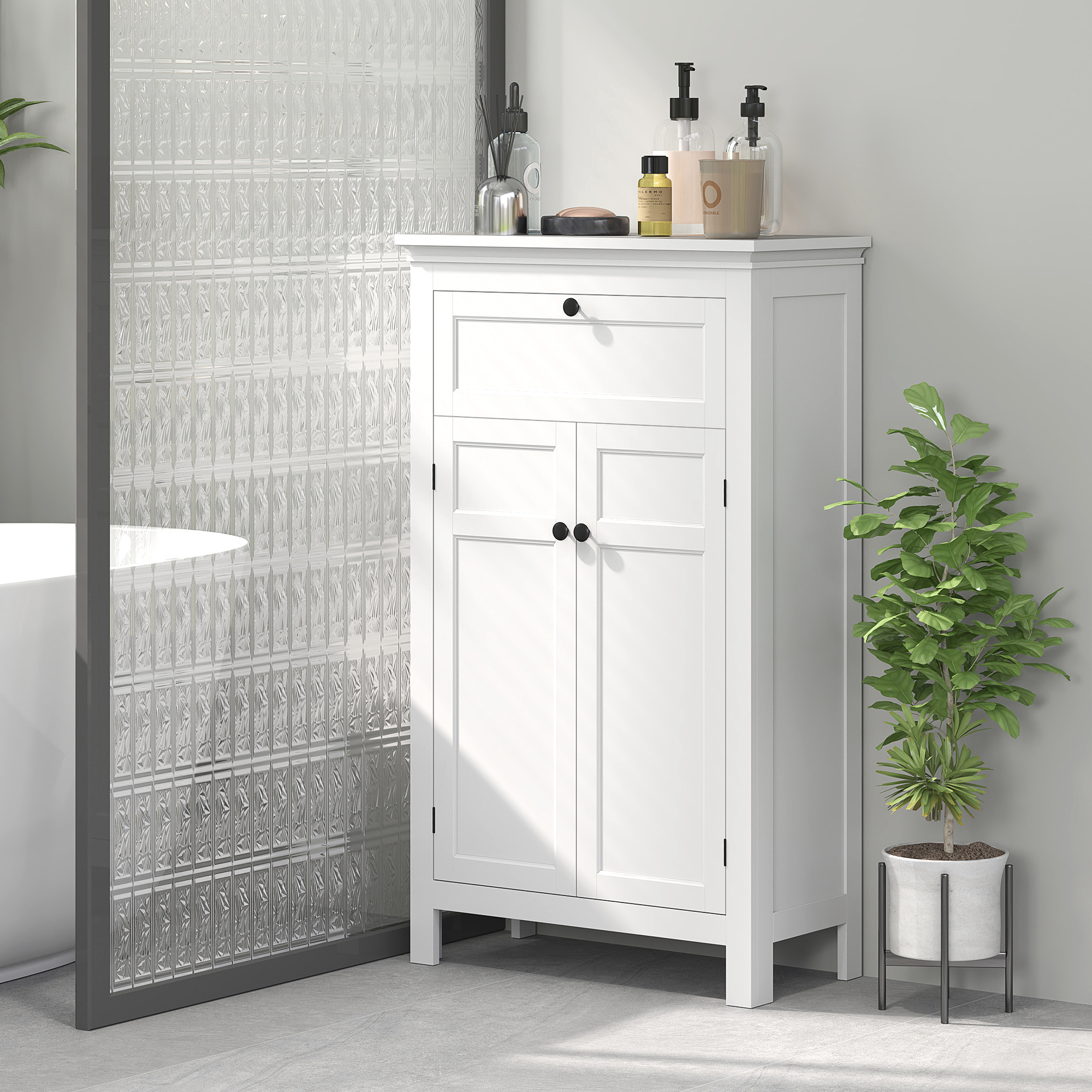 TEMU HOMCOM Mueble de Baño Columna de Baño con Cajón y Estantes Ajustables Armario de Baño Moderno 60x30x102, 5 cm