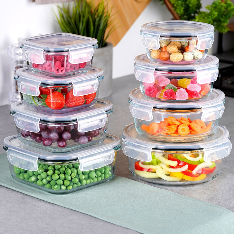 Image of Glass Food Containers With Lids And Seals, 8-piece Set