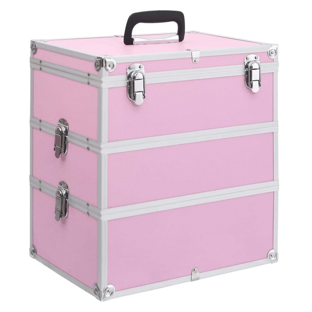 Cosmetic Case, Makeup Case, Hairdressing Case, Jewelry Case, Tool Case, Aluminum Toolbox, 37x24x40cm, Pink Aluminum