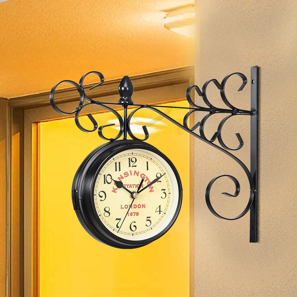 TEMU 1pc Retro Double Sided Wall Clock Diameter 5.1 Inches With Bracket, Vintage Metal Iron Wall Clock European-style, Outdoor Wall Mounted Garden