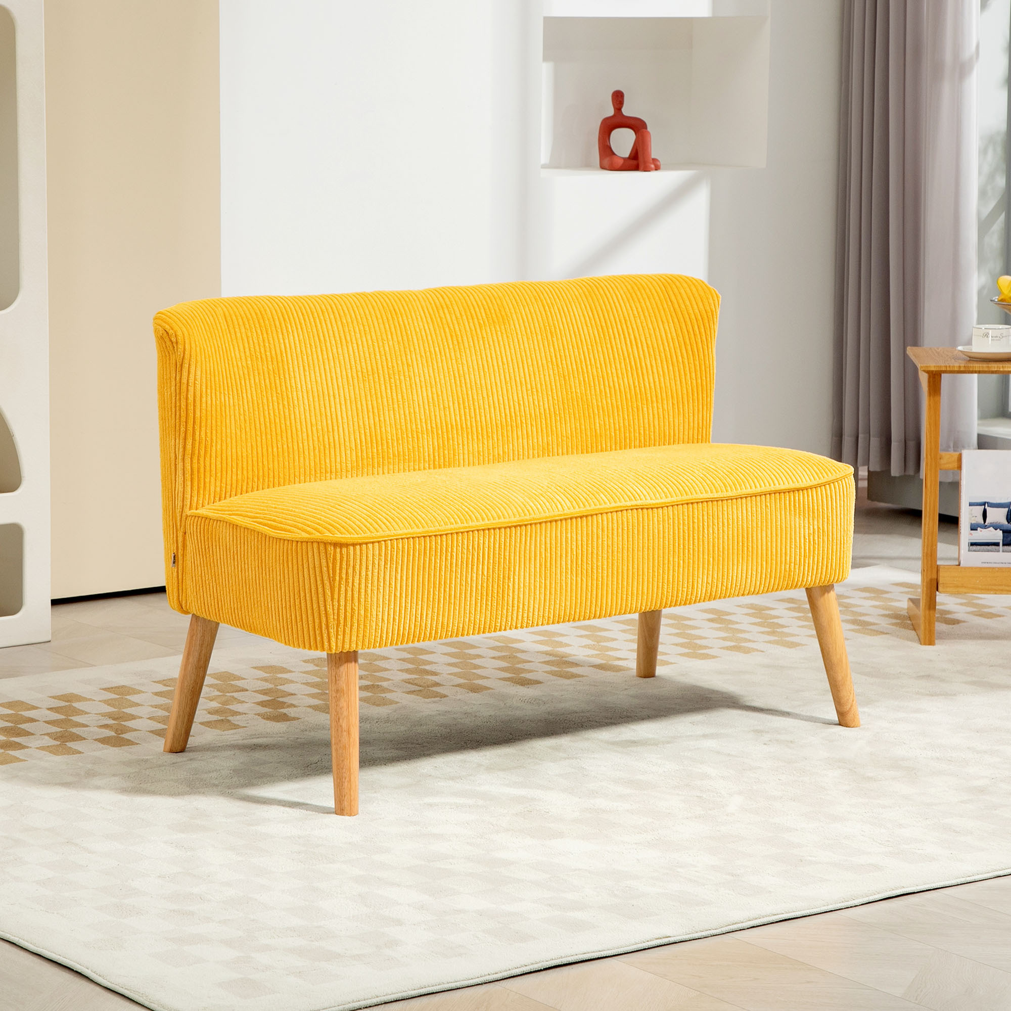 Image of 2-seater Sofa, Small Loveseat With Cord Optics Modern Upholstered Sofa For Living Room, Bedroom, Small Space, Pink 117 X 56.5 X 77 Cm