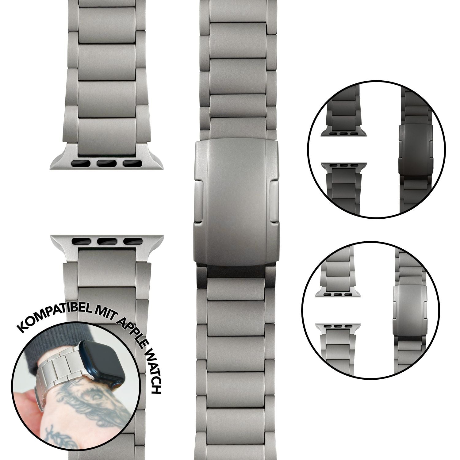 NALIA Argon Titan Watchband for Apple Watch SE/10/9/8/7/6/5/4/3/2/1, Case Size 38/40/41/42Mm, Stainless Steel Metal Replacement Watchband with Folding Clasp