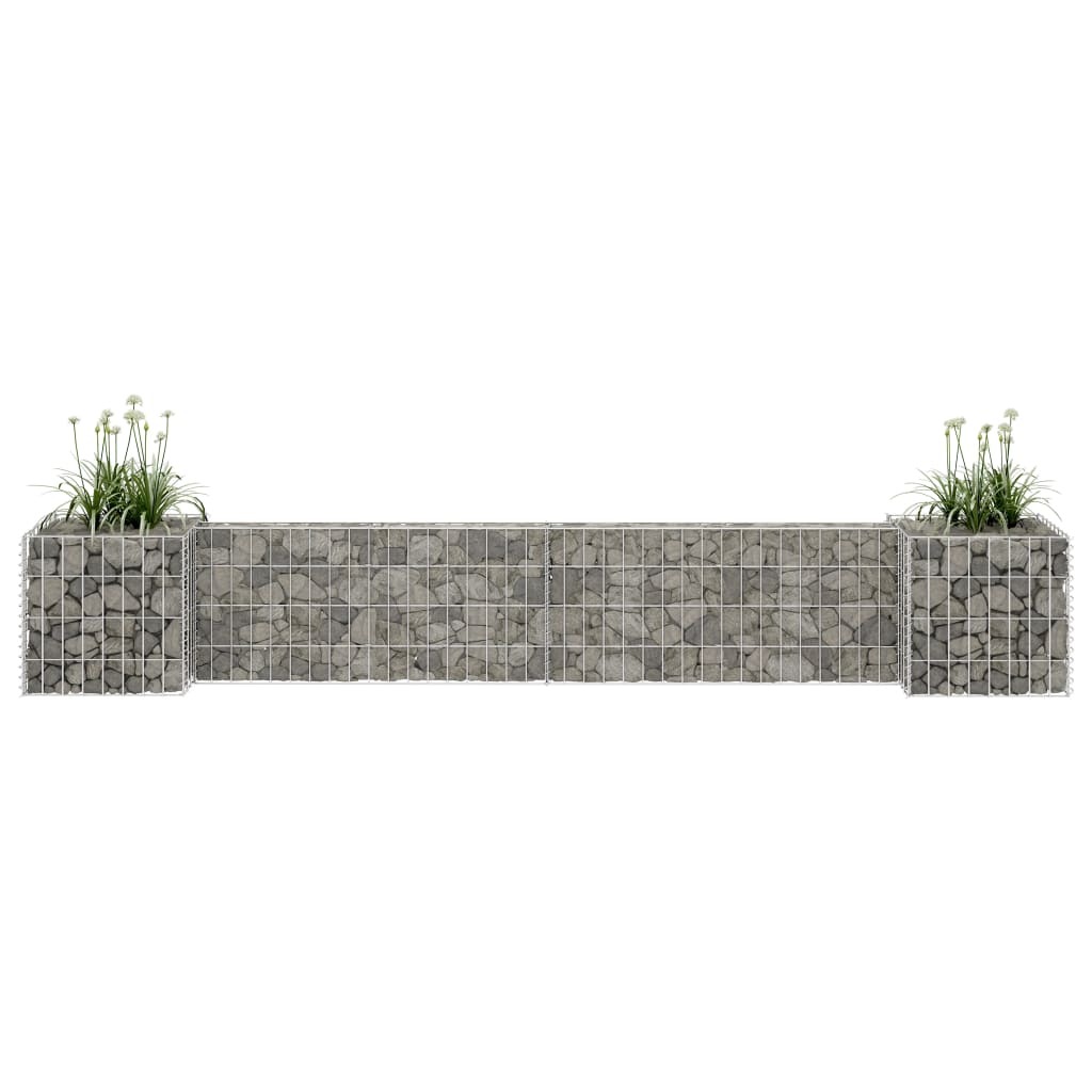 Image of Vidaxl Gabion Plant Basket H-shaped Stone Basket Flower Pot Wall Mauer Gabion Wire Basket Planter Flower Box Steel Wire 260x40x40cm