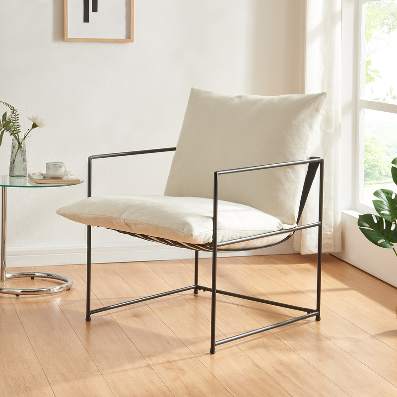 Utsjoki Upholstered Armchair With Metal Frame And Cushion, 90x61x70 Cm, Black/beige