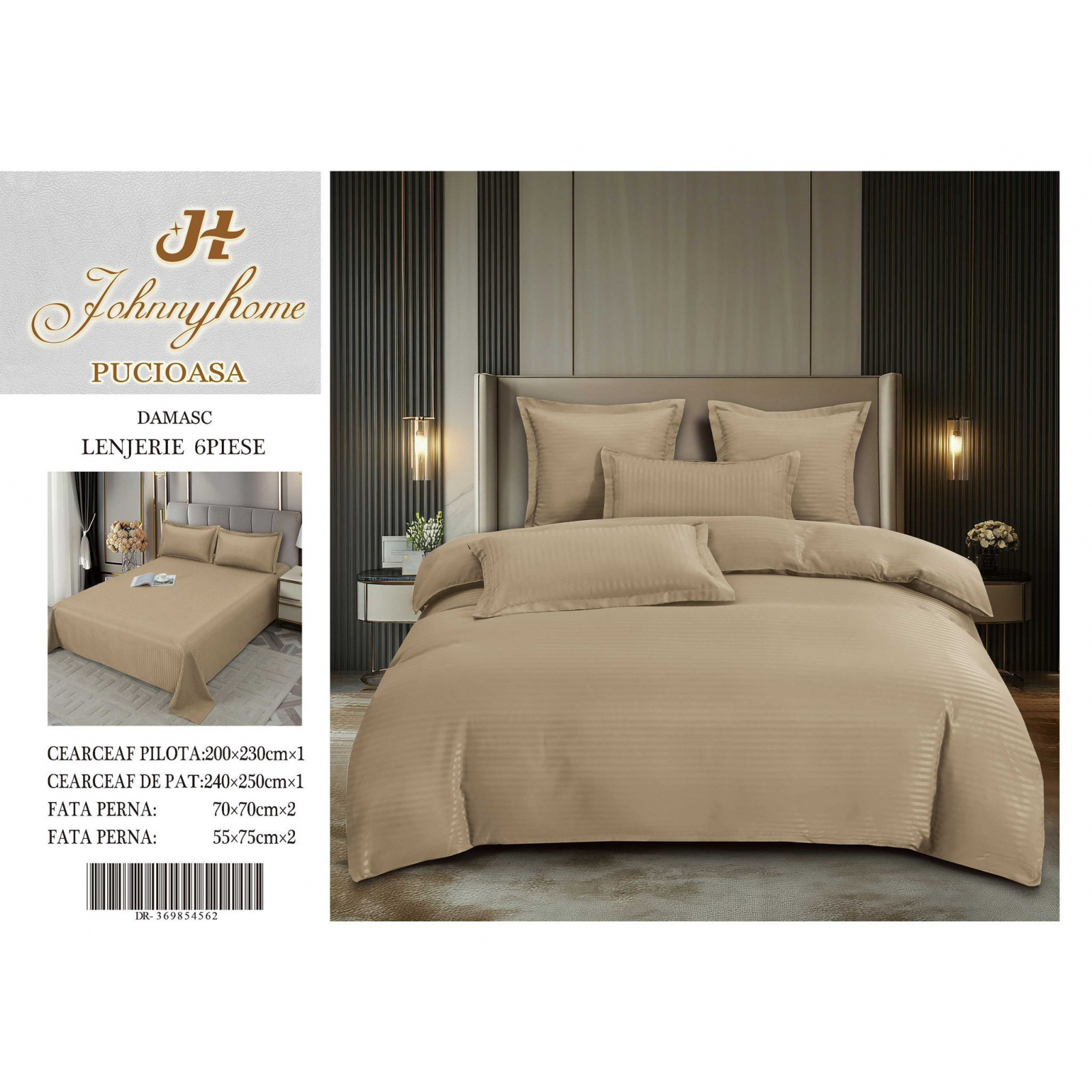 TEMU Damask Cotton Bed Sheets Set - 6 Pieces - Beige