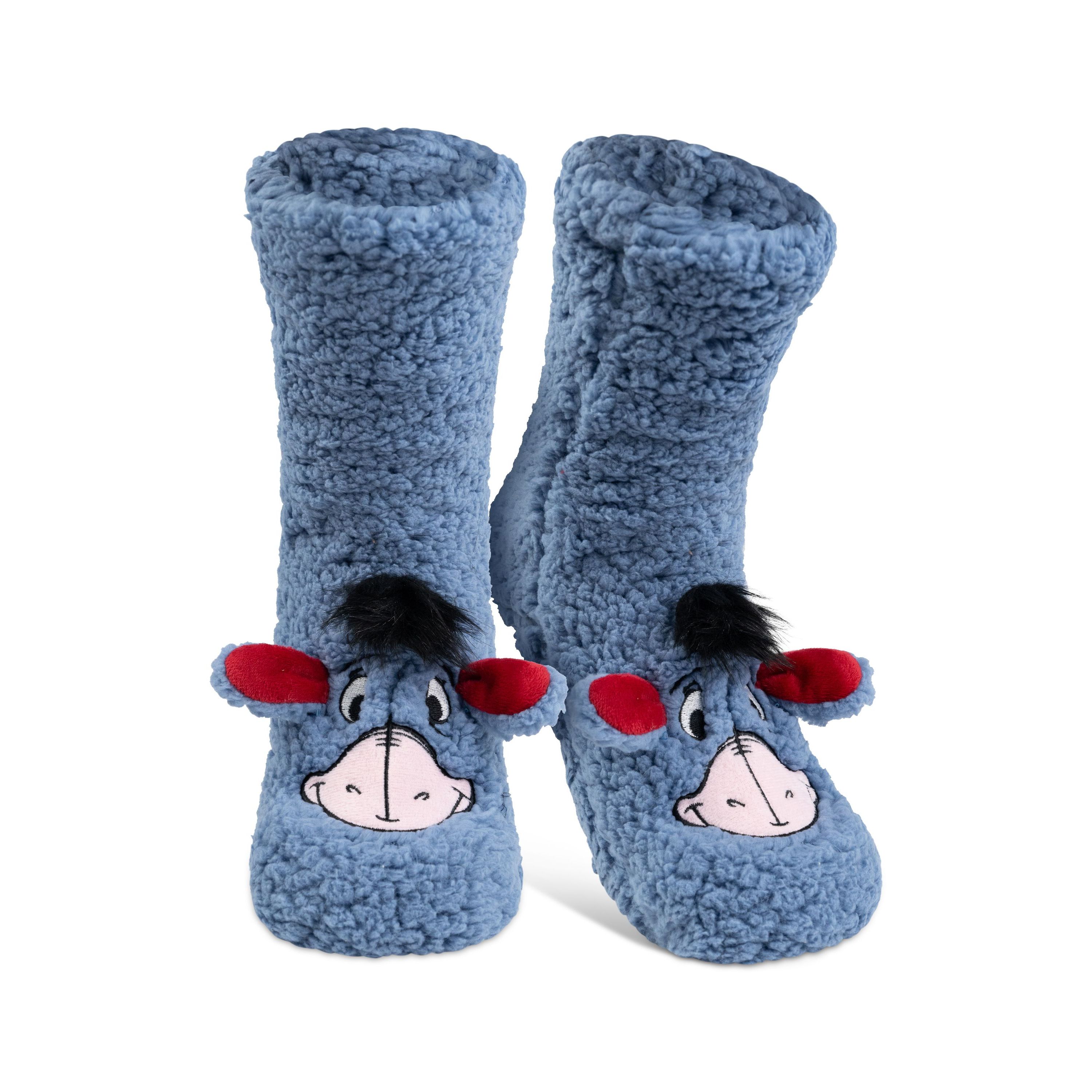 TEMU I- Donkey Cabin Socks - Fluffy Sherpa House Socks With Ears For Women Winnie The Pooh Cuddle Socks Winter Socks Warm Women's Socks Blue