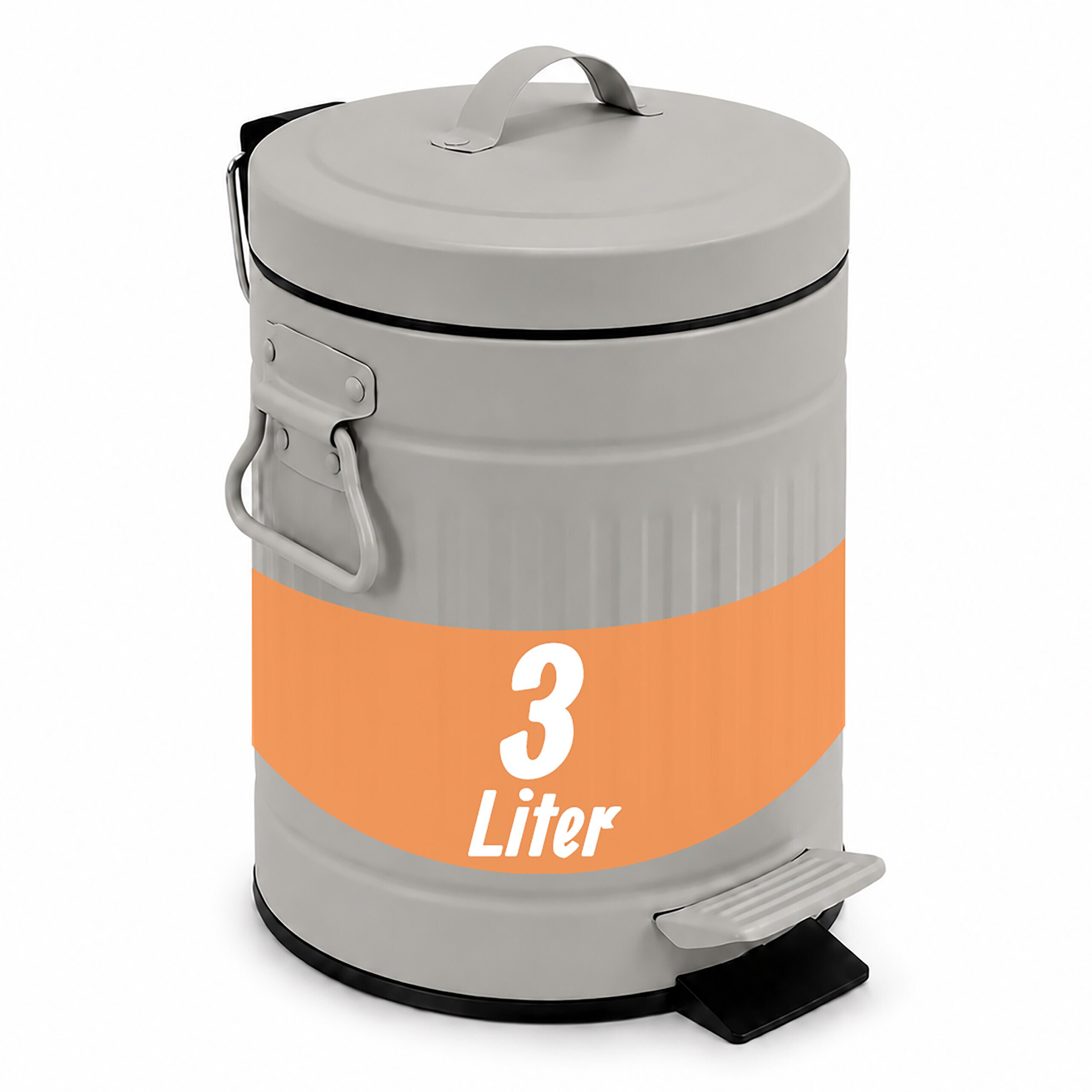Image of Round Cosmetic Bin, 3l, 26.5 X 17 Cm, Iron And Plastic, Gray, Soft-close Lid, Removable Inner Bucket With Handle, For Bathroom, Guest Toilet, And Vanity, Waste Bin, Step Bin, Hygiene Bin, Relaxdays