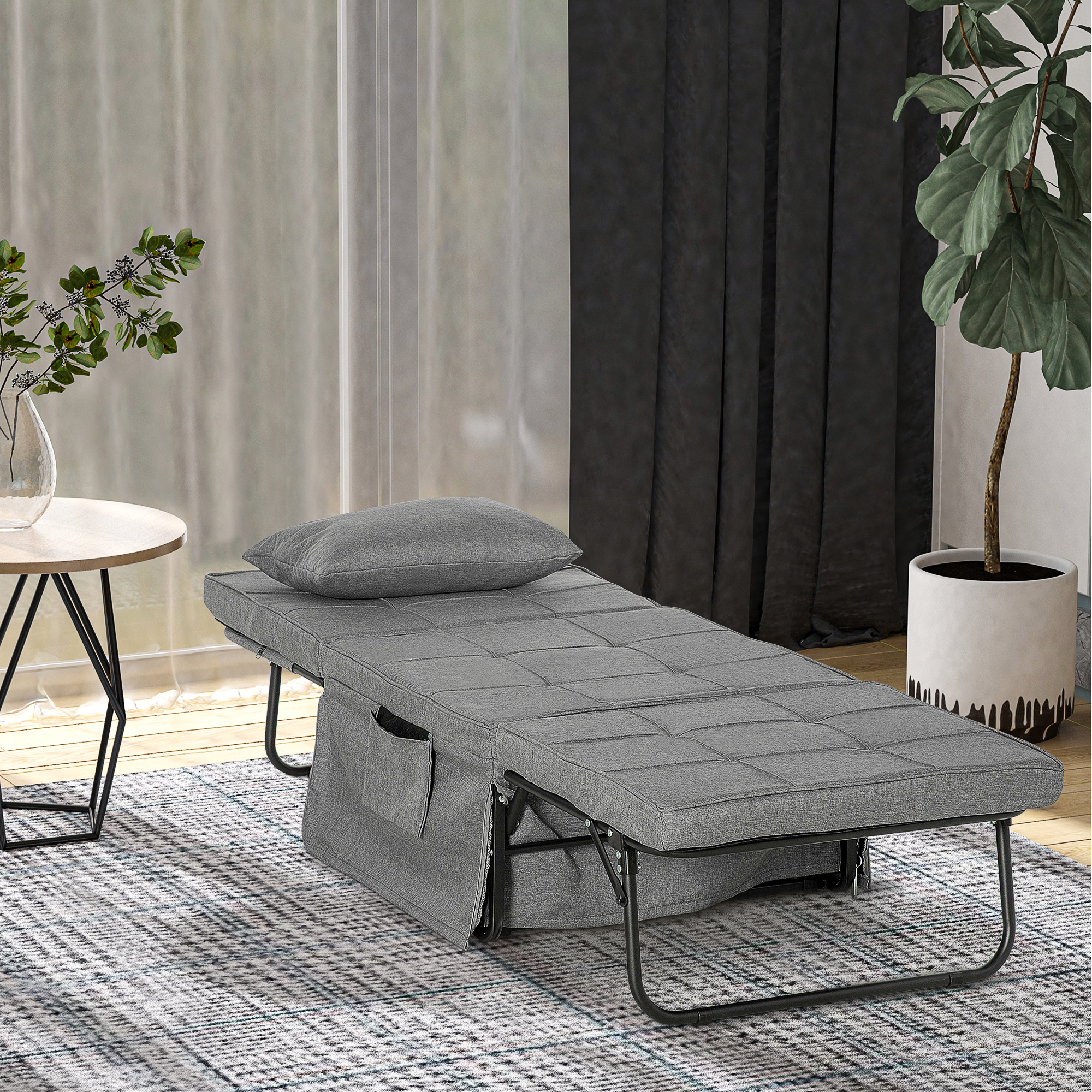 Image of 4-in-1 Single Bed Folding Bed Guest Bed Foldable Travel Bed Chair Ottoman With 8 Cm Mattress 5-step Height Adjustable With Stable Grey 188 X 75 X 38 Cm