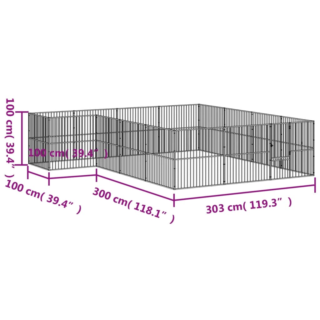 Chelsea Dog Playpen with 16 Panels in Galvanised Steel