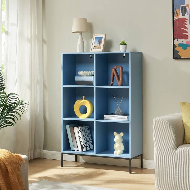 Image of Colwyn Bookshelf With 6 Open Compartments, 120 X 80 X 30 Cm, Blue