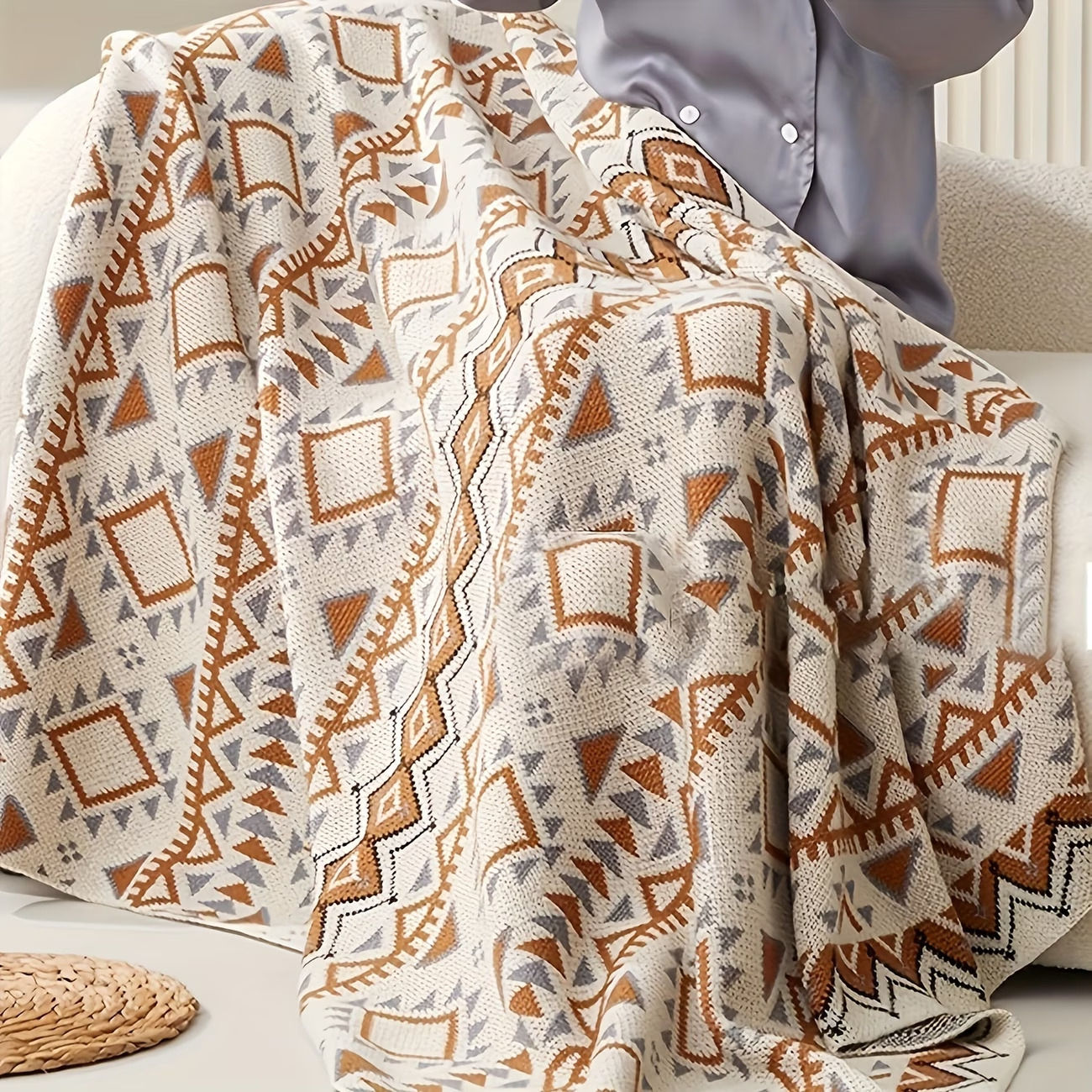 TEMU 1pc Bohemian Sofa Throw Blanket, Outdoor Camping Blanket Shawl With Tassels, Air Conditioning Blanket, Machine Washable, Decorative Blanket For