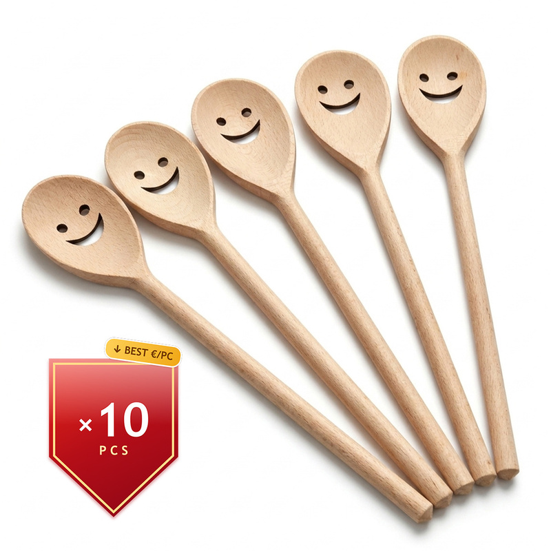 10pcs Set Of Swedish Wooden Spoons "smile" For Cooking And Stirring -