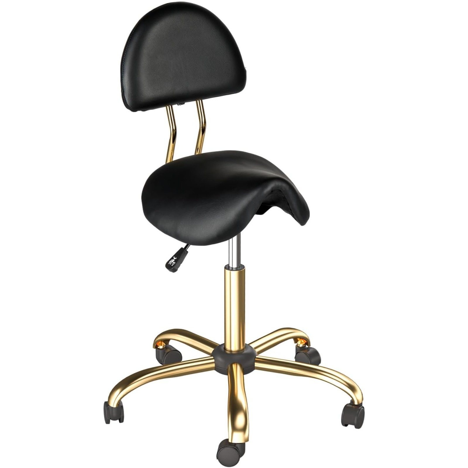 Stool With Removable Backrest, Stool With Wheels, Height-adjustable Stool 48-63cm, Ergonomic Rolling Stool With 180 Kg Load Capacity For Salon/office/bar, Pu Leather (black-gold, 40x34x91 Cm)