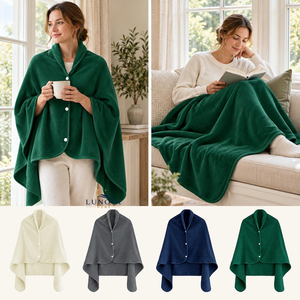 TEMU Poncho de Franela con Botones, batamanta mujer, sofa, para Otoño e Invierno, y , Ideal para Sofá y Oficina, Regalo, 110x150cm