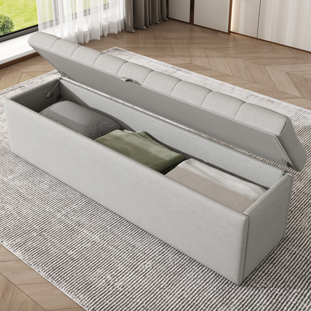 141*41.5*47cm (l*w*h), Large Capacity Storage Ottoman Linen Fabric Bed Bench Comfortable Bench With Storage Space For Bedroom And Living Room.