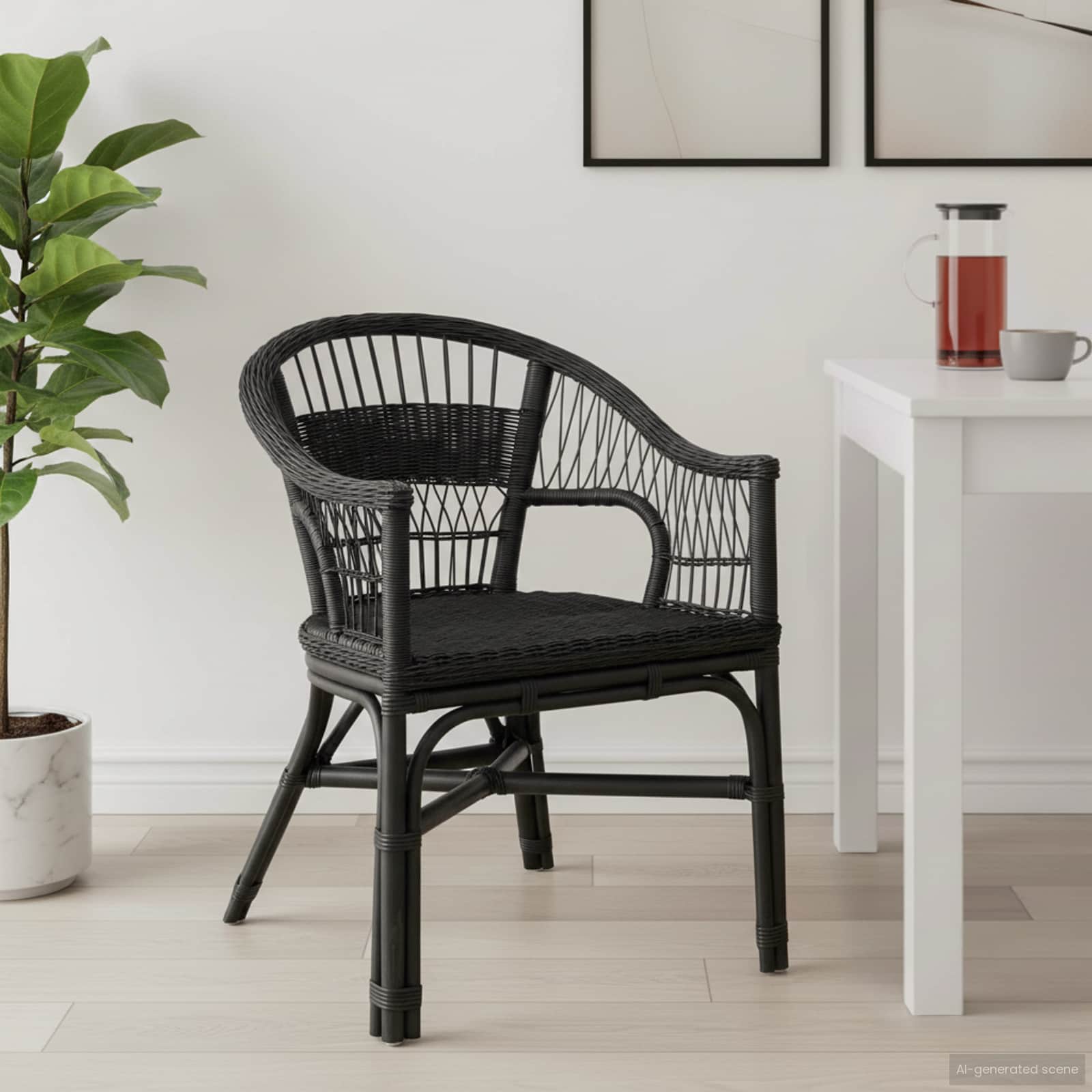 Image of Vidaxl Modern Chair Indoor Seating Rattan Chair Dining Room Chair Living Room Armchair Modern Seating Office Chair For Home Stackable Chair Minimalist Chair Functional Chair
