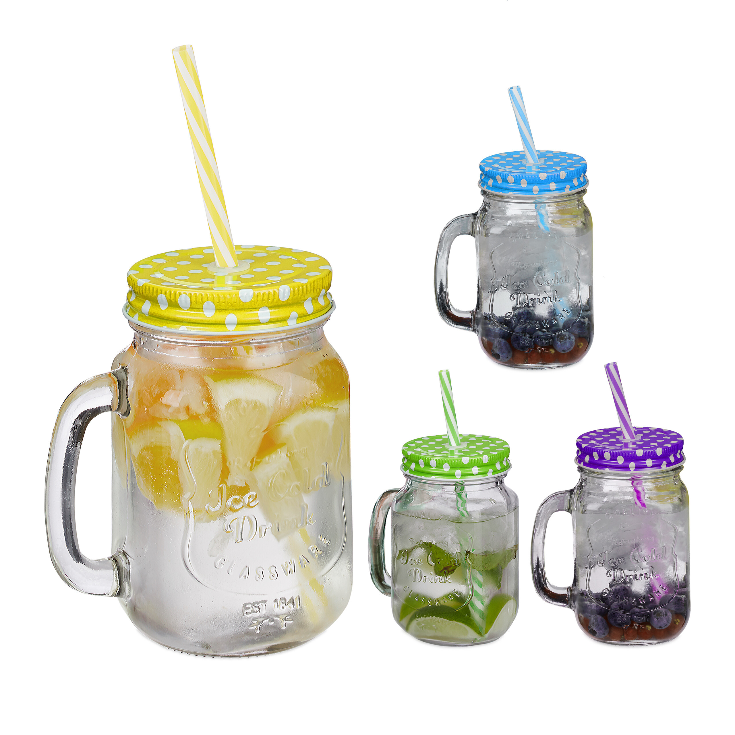 E-shop 4 x Trinkglas in Transparent/ Bunt - 500 ml