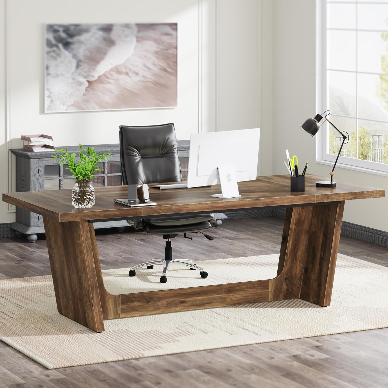 Vintage Computer Desk, 180 X 79 X 75 Cm, Large Desk, Pc Table, Office Table, Work Table, Dining Table, Office Furniture, Computer Desk, Conference Table For Home Office, Rustic Brown