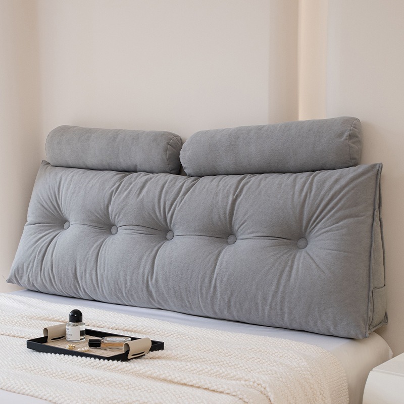 TEMU 1pc Nordic Style Bed Backrest Cushion With Removable Neck Roll | Large Triangle Headboard Pillow | Ergonomic Wedge Pillow | Soft Lumbar Support