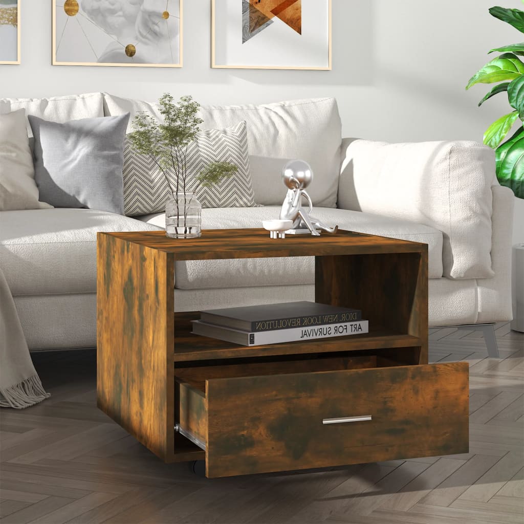 Vidaxl Coffee Table Side Table Living Room Table Tea Table Sofa Table Smoked Oak 55x55x40cm Wood Material