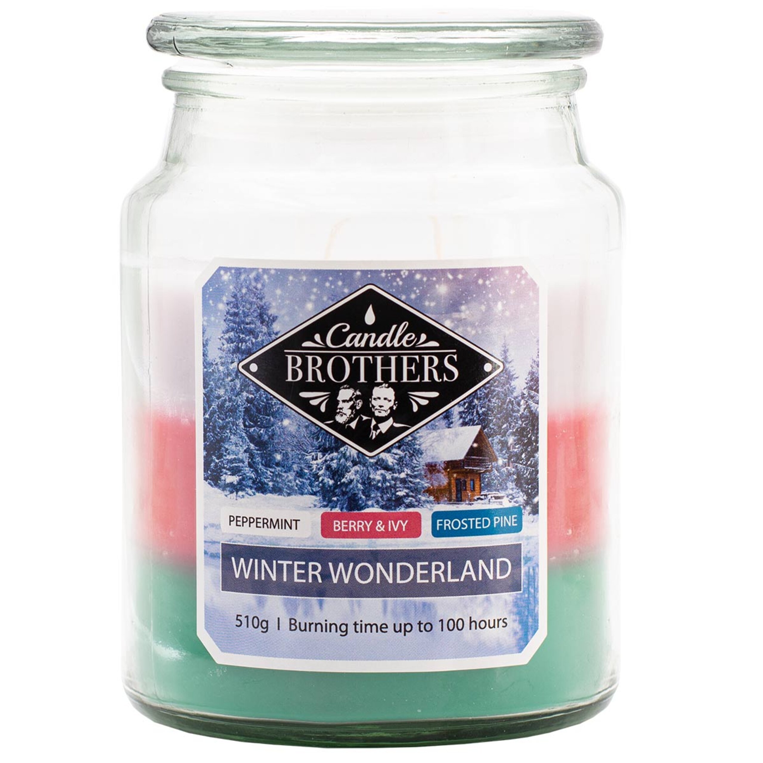 Image of Scented Candle 2 Wicks, Winter , 510 G, 100 Hours , Glass, And Paraffin Wax, 13 X 10 X 10 Cm, Green-red, For Living Room, Bedroom And Bathroom, Room Fragrance, Candle, Candle-brothers