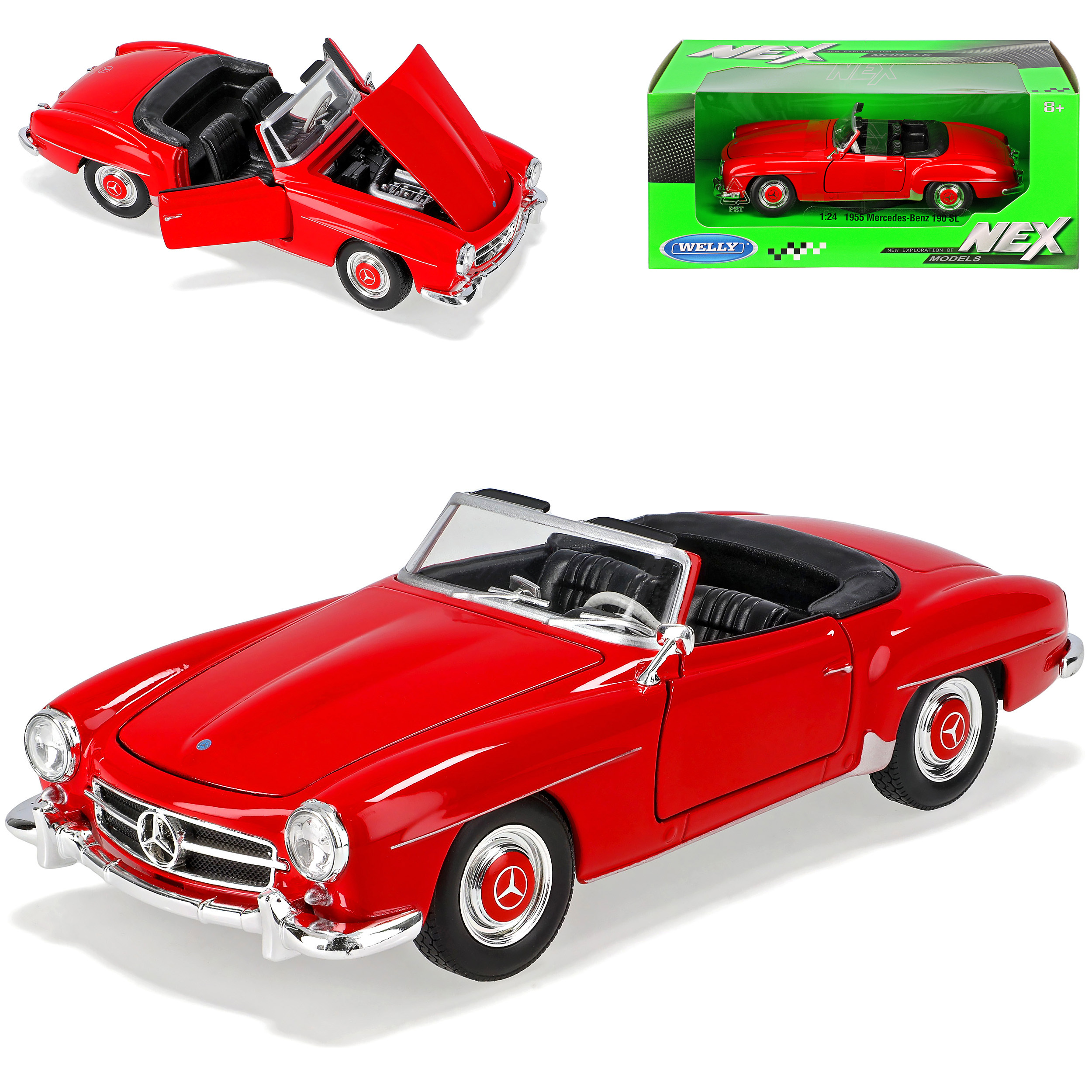 Image of Mercedes-benz 190sl W121 Bii Cabriolet Open Red 1955-1963 1/24 Welly Model Car