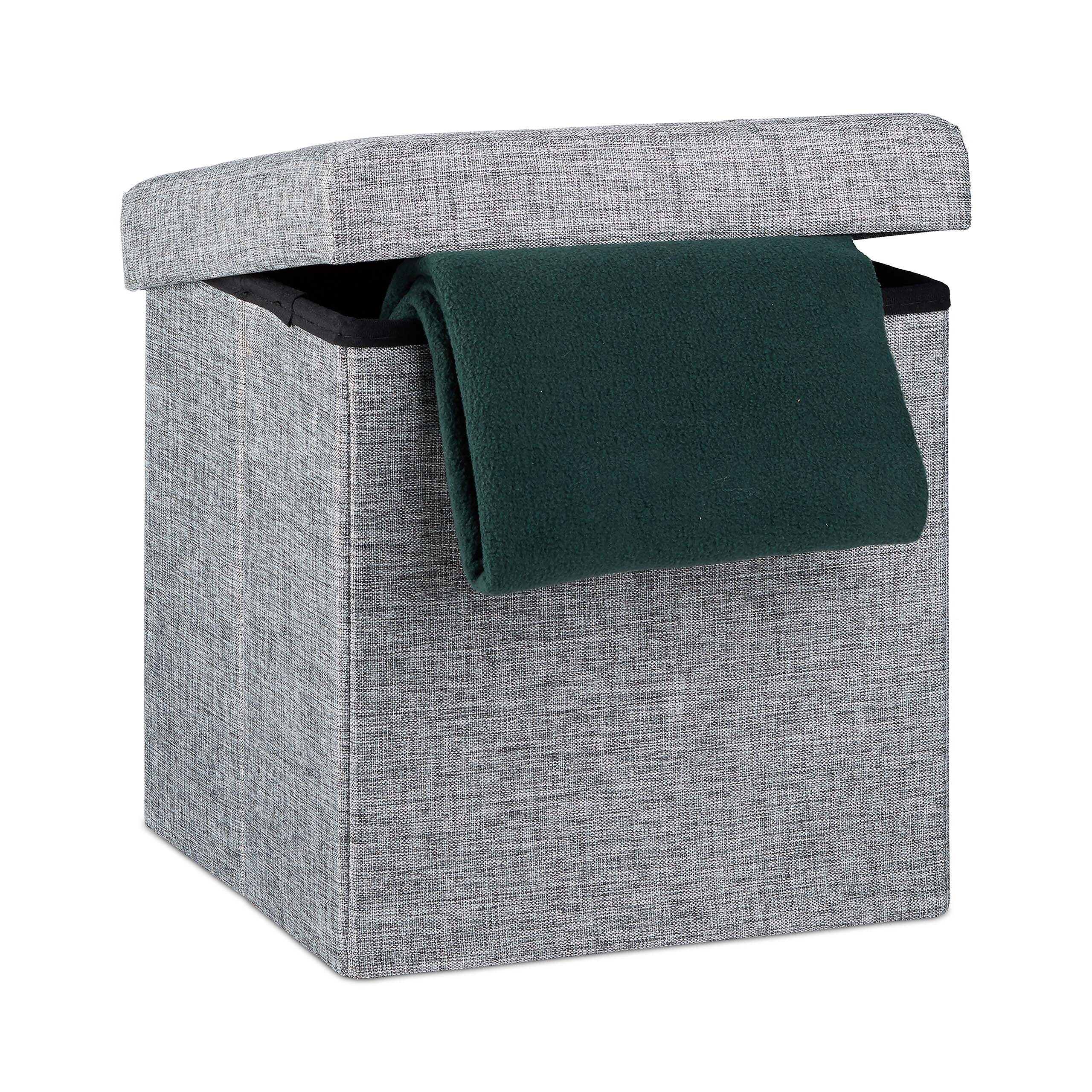 Image of Foldable Linen Stool, 38 X 38 X 38 Cm, Gray, 40l Storage Space, Removable Lid, Supports Up To 300 Kg, For Living Room, Bedroom, Kids' Room, And Kitchen, Seat Cube, Footrest, Side Table, Relaxdays