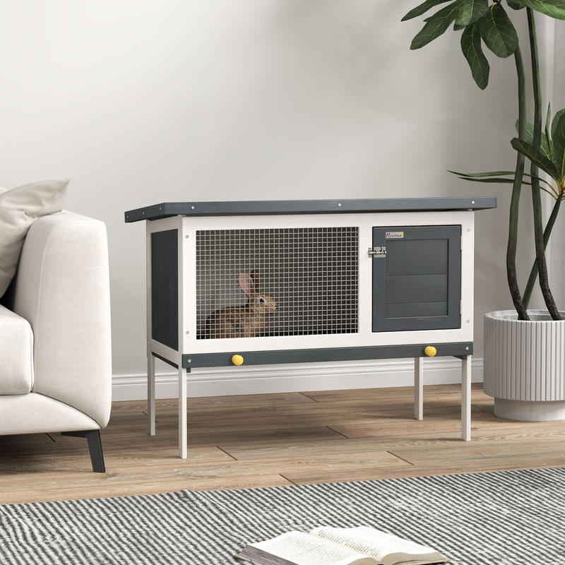 Rabbit Hutch with Interior Nesting Box, Opening Roof, Lockable Door, 90 X 45 X 65 Cm, Black And White.