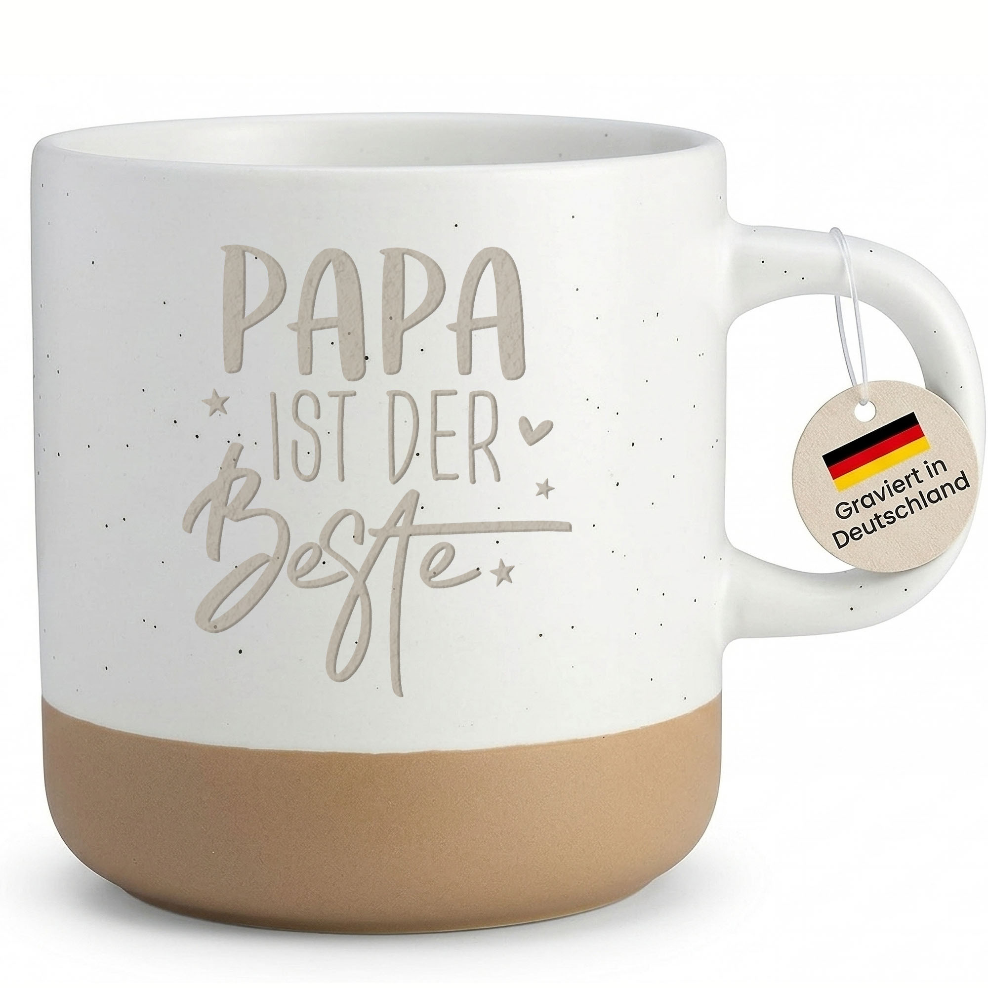 Image of Coffee Cup Papa Is The Best - Cup Engraving For Men, Father, Grandpa, Husband - Men's Birthday Gift, Stoneware Cup Set, Ceramic Gift Idea - Handle On The Left