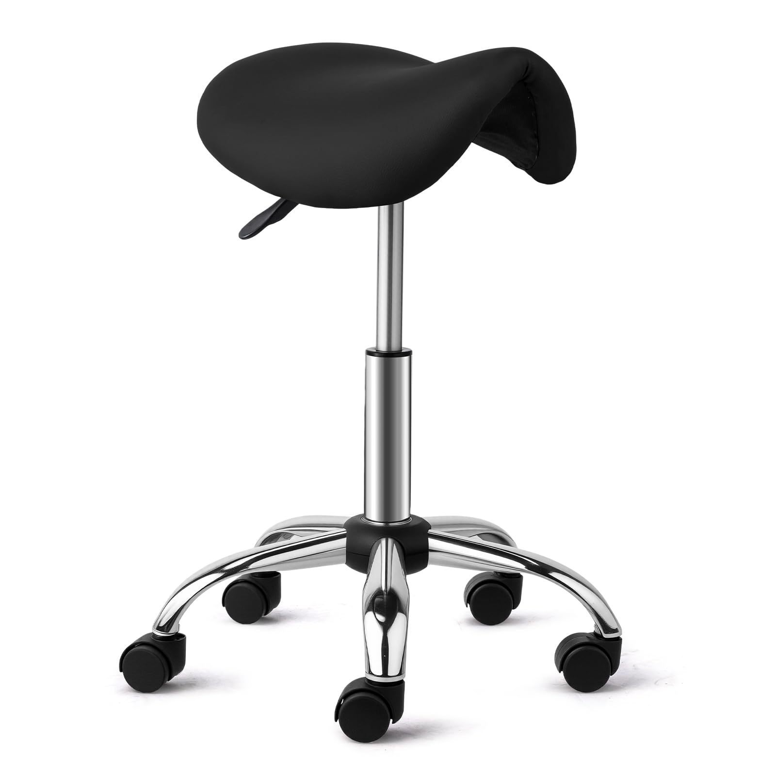 TEMU Tabouret de travail réglable en hauteur avec roulettes, siège de bar pivotant 360°, assise en similicuir noir (53x53x63 cm)