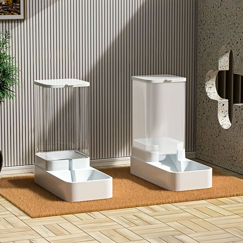 Pet Feeding Dispenser Set with Pet Water and Food Dispenser Transparent Dog Food Bowl Cat Feeding Station Large Capacity 3.8L Feeder for Dog Cat Puppy Kitten 28.5x29x13.5cm