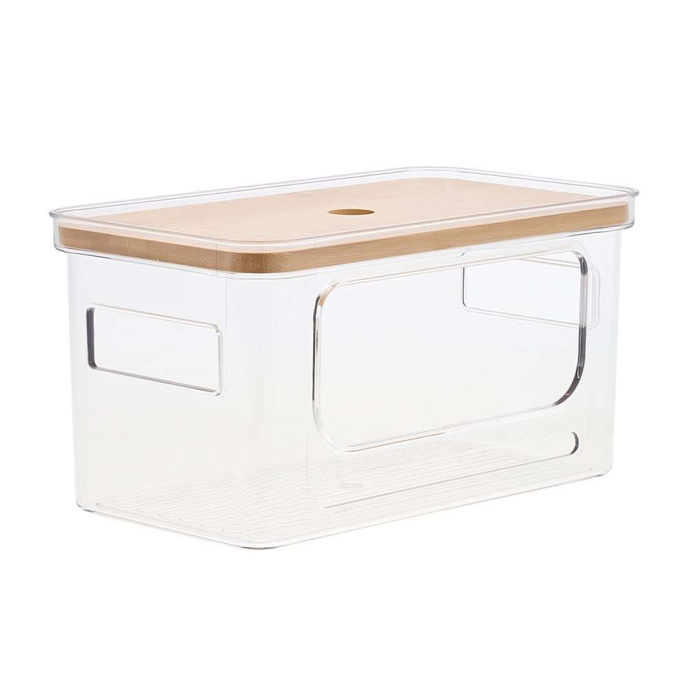 Clear Rectangular Storage Box with Bamboo Lid, 1/3pcs